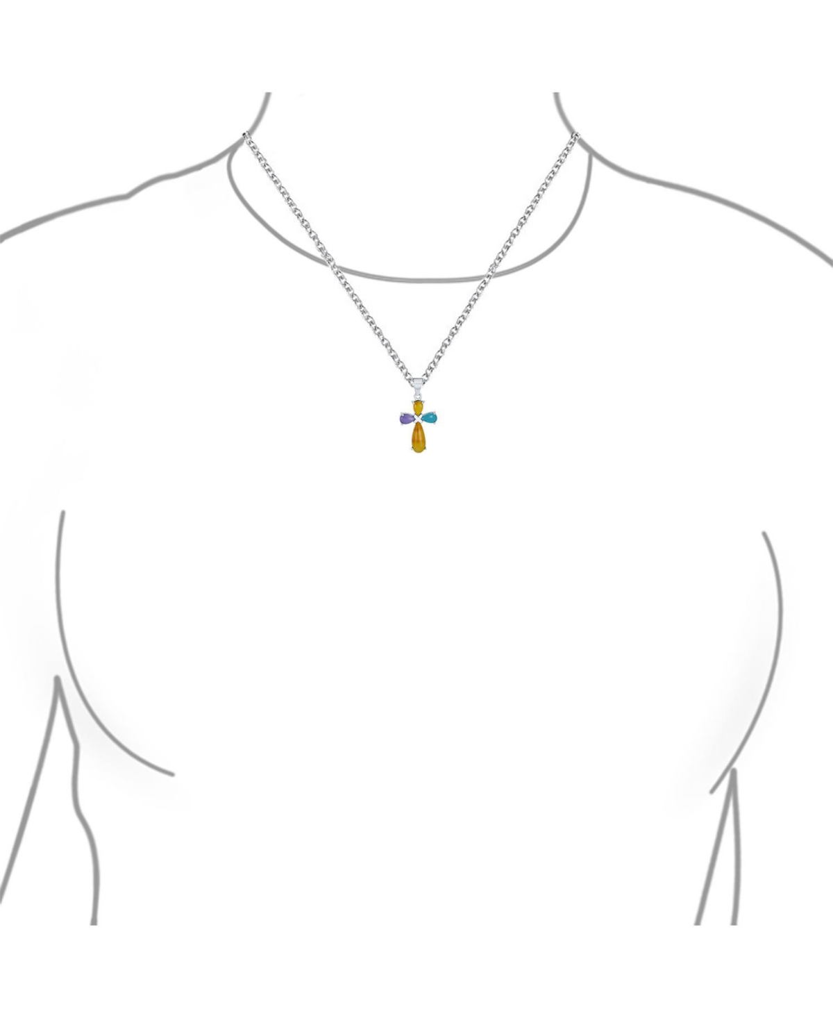 Bling Jewelry Small Timeless Fashion Cabochons Natural Green Jade Cross Pendant Necklace For Women Gold Plated .925 Sterling Silver With Chain - Multi