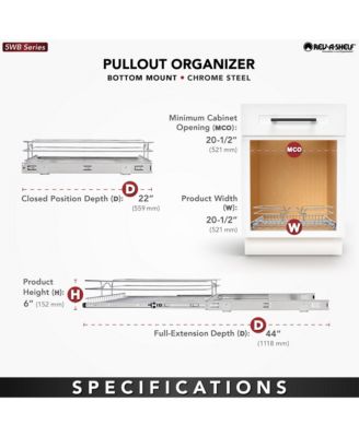 Kitchen Cabinet Pullout Shelf Organizer, 21 x 22 In, 5WB1-2122CR-1