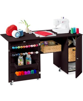 Large Portable Multipurpose Folding Sewing Table w/ Magnetic Doors, Craft Storage