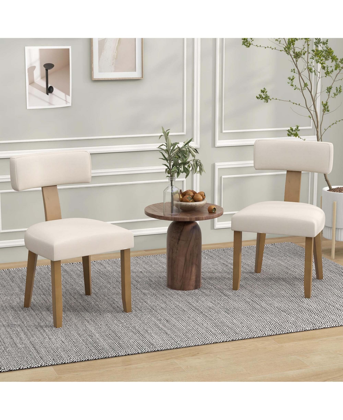 Costway Set of 2 Armless Dining Chairs with Curved Backrests & Padded Seat Cushions -khaki