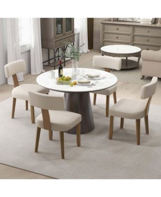 Set of 4 Armless Dining Chairs with Curved Backrests & Padded Seat Cushions