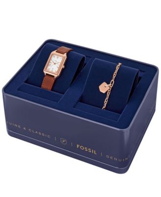 Women's Raquel Three-Hand Date Medium Brown Leather Watch and Bracelet Set, 23mm