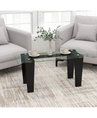 Rectangle Coffee Table Modern Tempered Glass Top Accent Table Black