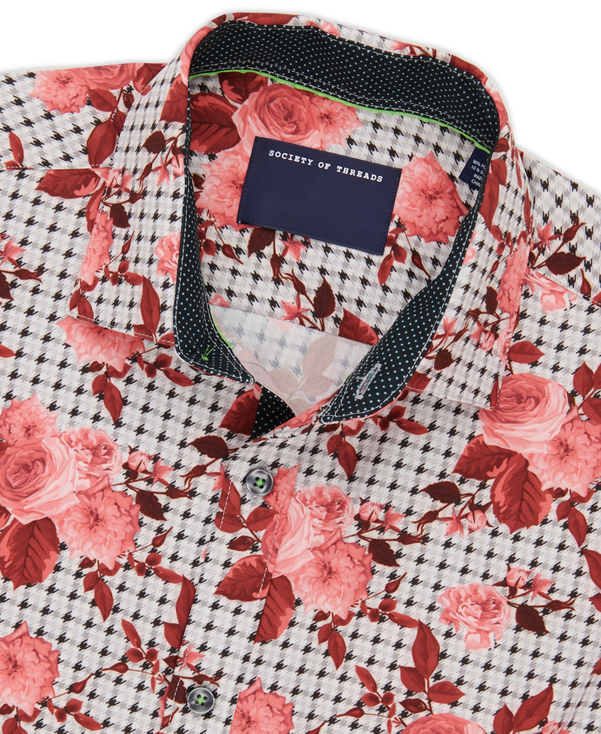 Society Of Threads Men's Slim Fit Non-iron Floral-print Performance Stretch Dress Shirt In Multi