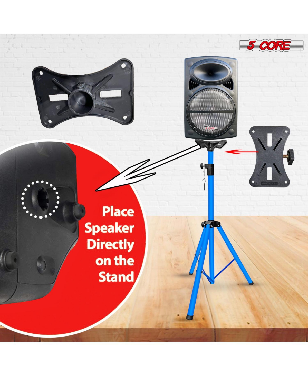 5 Core Speaker Stand Tripod Floor Short Adjustable Dj Studio Monitor Stands Pole Mount - 4FT - Blue