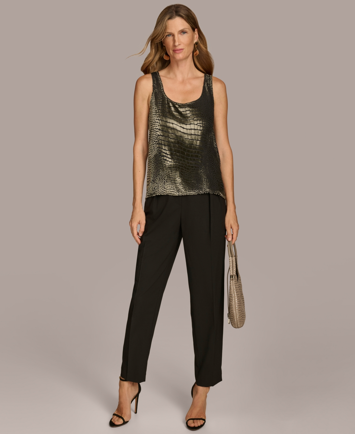 Donna Karan New York Women's Croc-Embossed Velvet Tank Top -blac