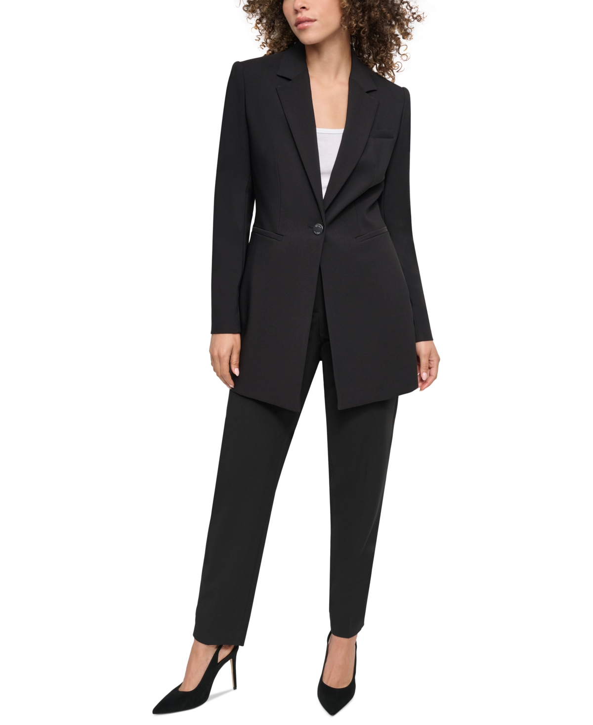 DKNY WOMEN'S PETITE ONE-BUTTON LONGLINE BLAZER 