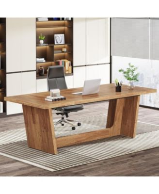 70.87-Inch Executive Computer Desk: Large Home Office Desk with Solid Wooden Pedestal, Industrial Wood Study Writing Table