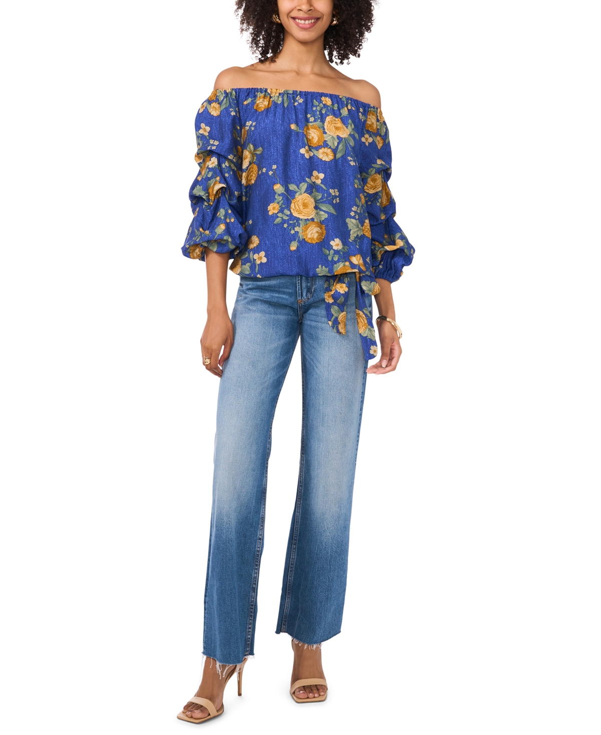 Vince Camuto Women's Floral-Print Off-The-Shoulder Bubble-Sleeve Top