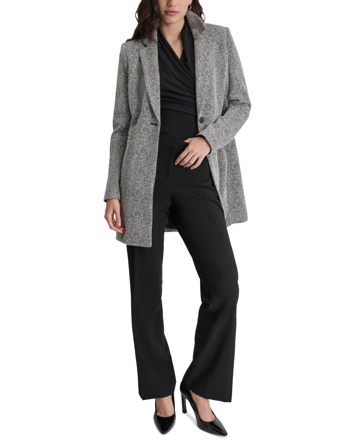 Dkny Petite Notch-Lapel Single-Button Long-Sleeve Jacket -White