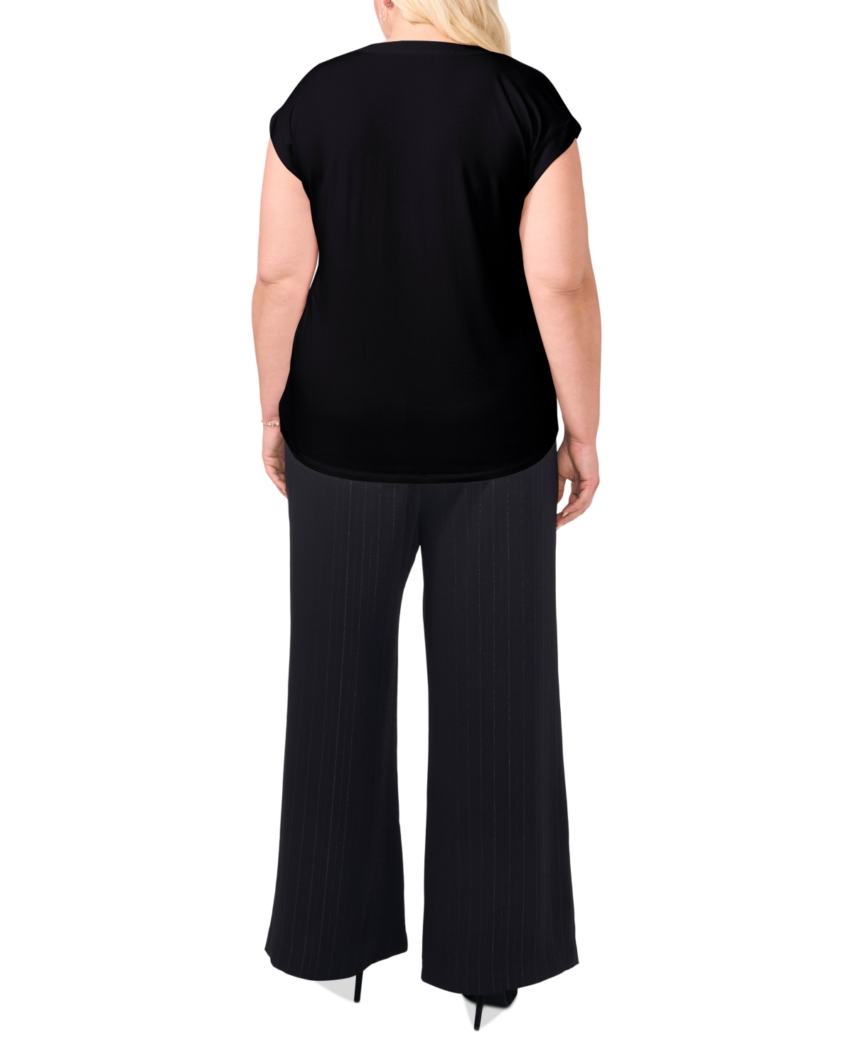 VINCE CAMUTO PLUS SIZE SPLIT-NECK CAP-SLEEVE BLOUSE, CREATED FOR MACY'S 
