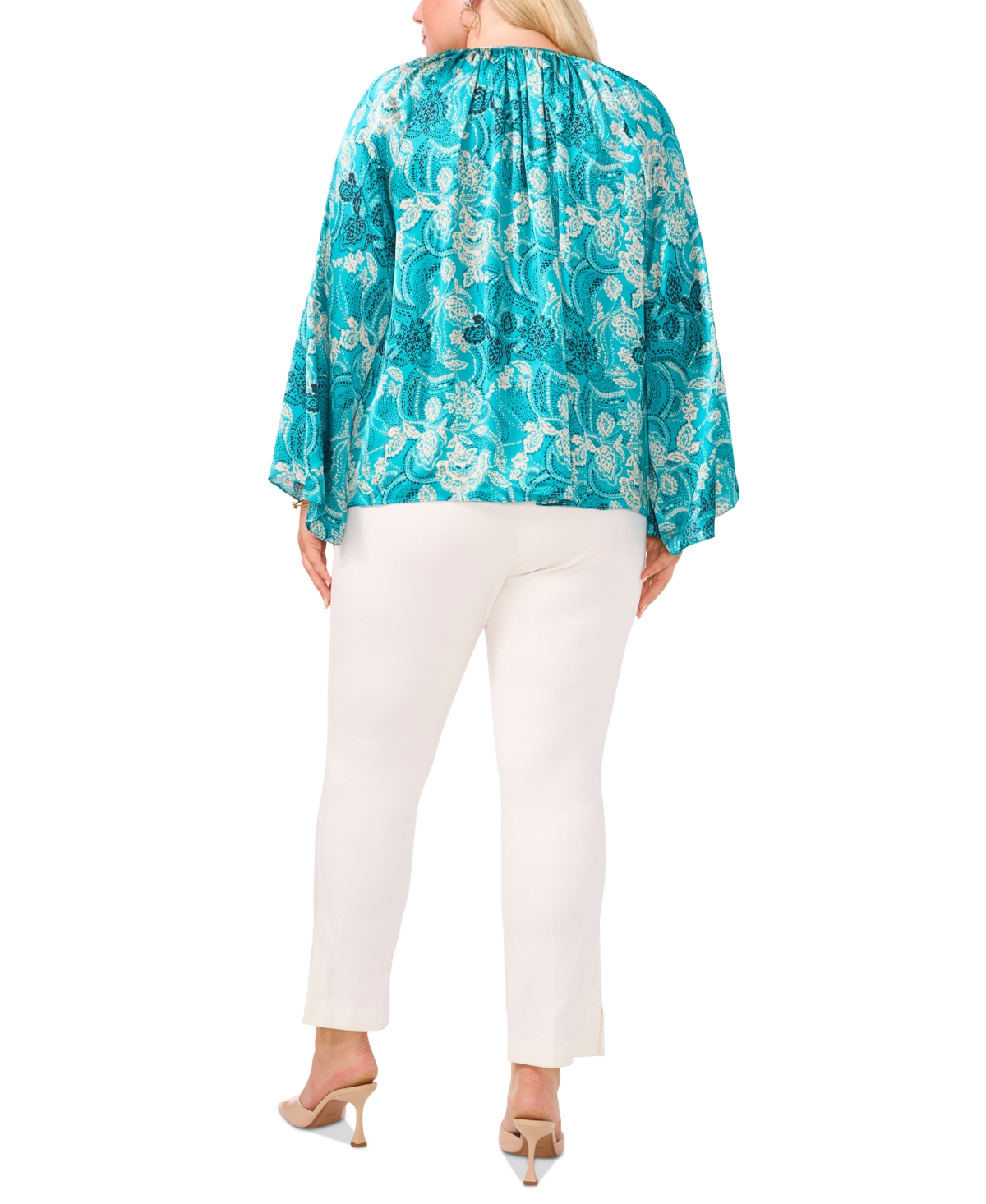 VINCE CAMUTO PLUS SIZE PRINTED SPLIT-NECK LONG-SLEEVE BLOUSE, CREATED FOR MACY'S 