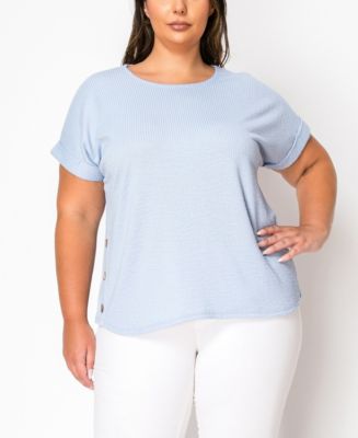 COIN 1804 Plus Size Span Rib Roll Sleeve Side Button Top - Macy's