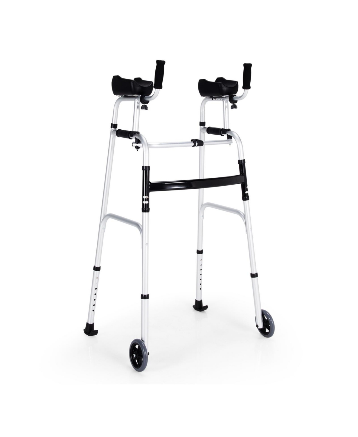 Folding Height Adjustable Walking Frame with Armrest Support-Silver - Silver