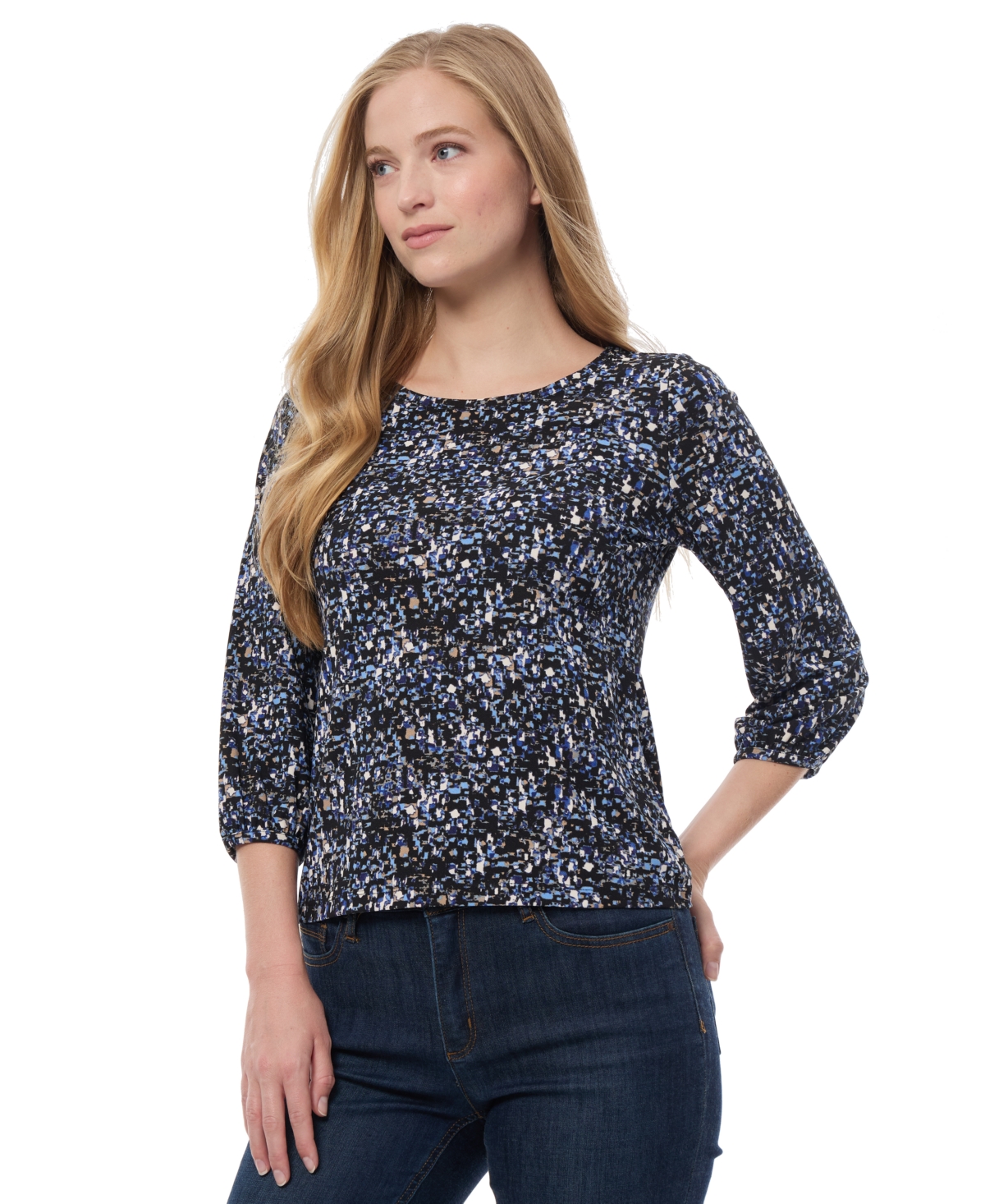 Jones New York Women's Printed Crepe 3/4-Sleeve Top