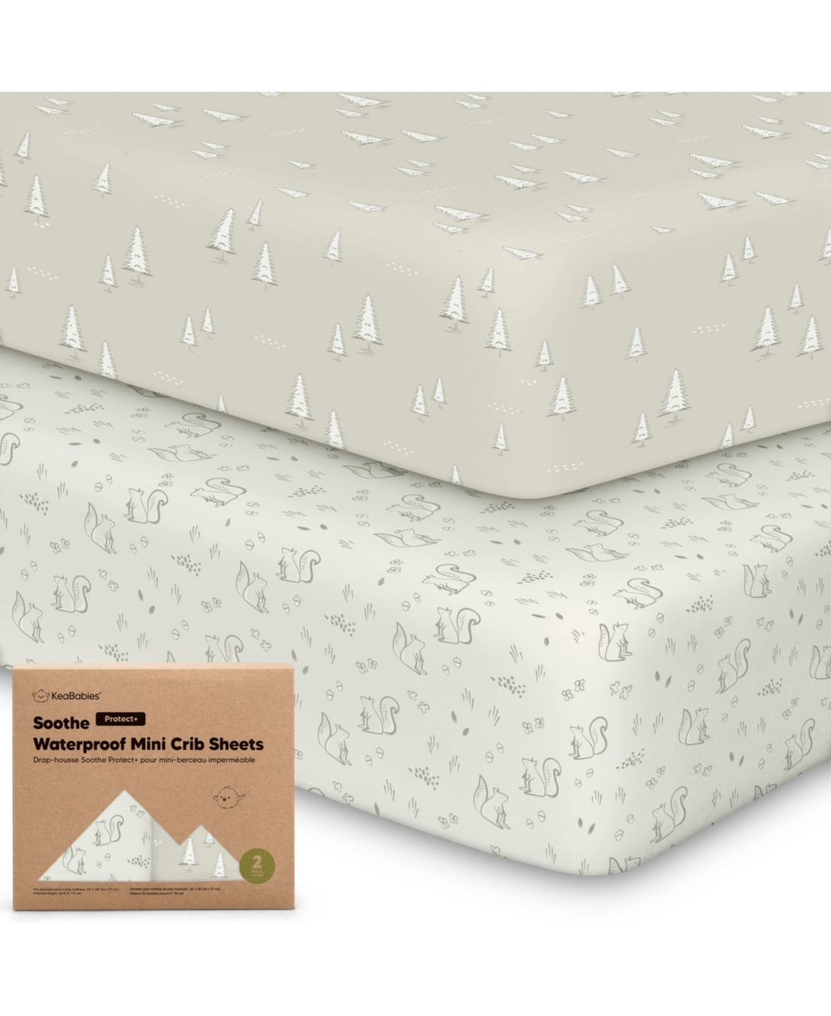KeaBabies 2pk Soothe Waterproof Fitted Mini Crib Sheets for Girl, Boy, 100% Organic Soft Cotton Pack and Play Sheets
