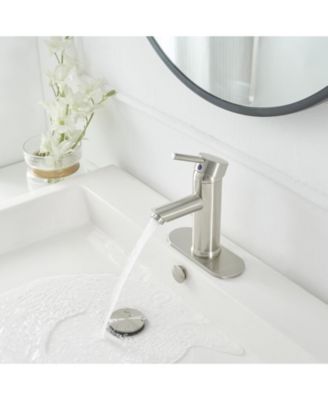 Brushed Nickel Bathroom Faucet, Single Hole &amp; Handle, Water-Saving Modern Lavatory Sink Faucet with Cover Plate, Supply Line, Lead-Free