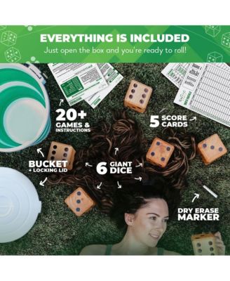 Yardzee, Farkle & 20+ Games - Classic Red Shaker Edition (All Weather) with Red Collapsible Bucket, Lid & Score Cards