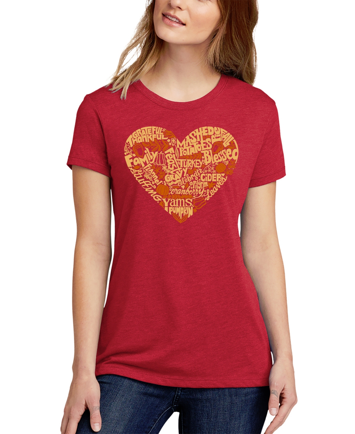 La Pop Art Women's Thanksgiving Heart Premium Blend Word Art T-Shirt