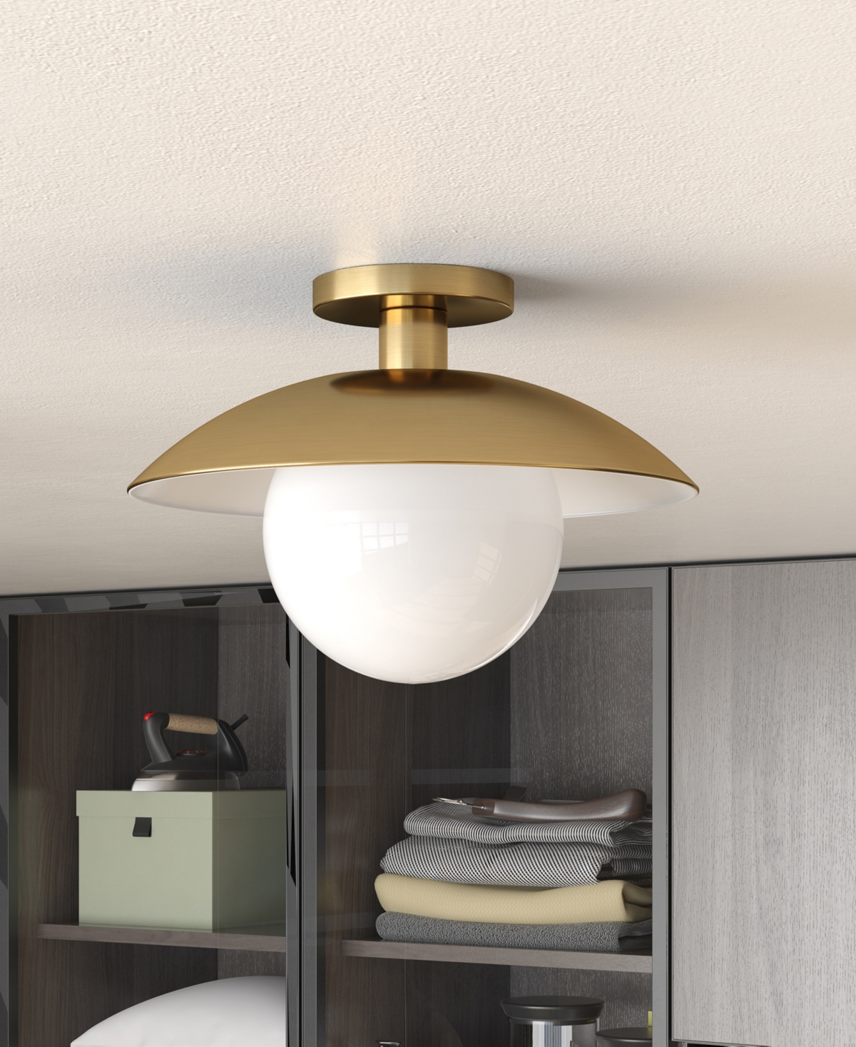 Hudson & Canal 14.5" Metal Alvia Wide Semi Flush Mount In Brass