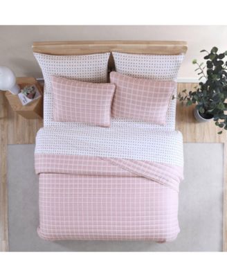 Woven Grid Microfiber Pink 3 Piece Quilt Set-Full/Queen