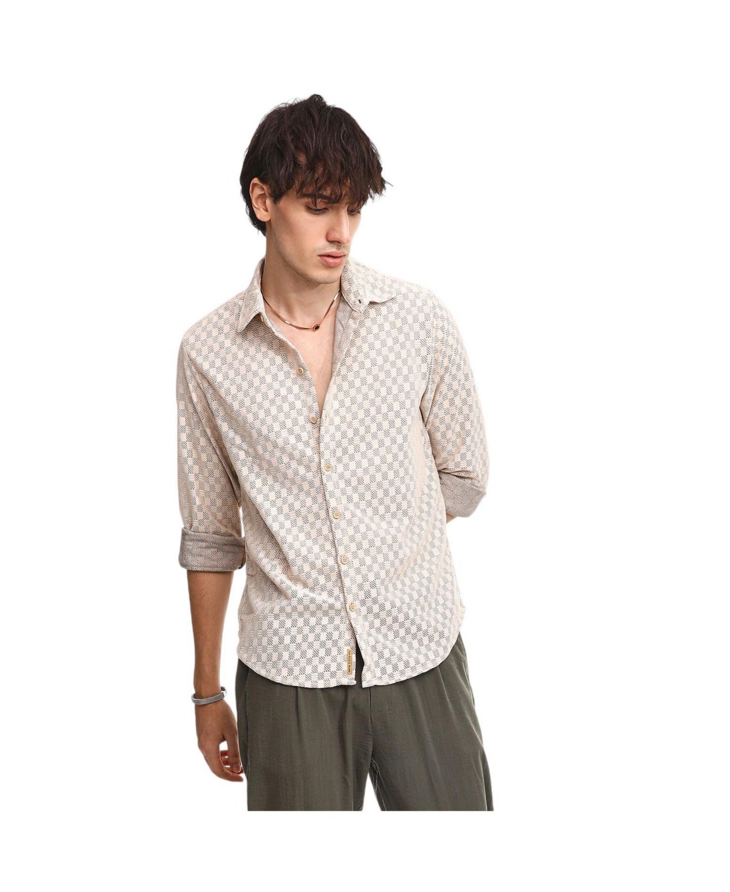 Мужская рубашка Cahoot Campus Sutra Saltbox Beige Checkered-Textured, цвет: Бежевый / Хаки — фото 1