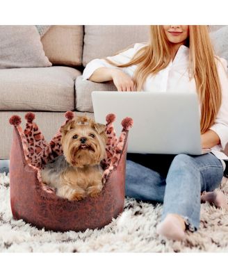 Dream Black Label Leopard Print Crown Dog Bed - Washable Round Cat Bed, Elegant Royal Design Indoor Cuddler Pet Beds for Puppy and Kitten