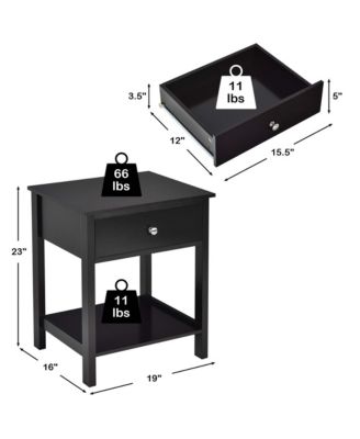 2PCS 2-Tier Nightstand Modern Side End Table w/ Drawer & Open Shelf White