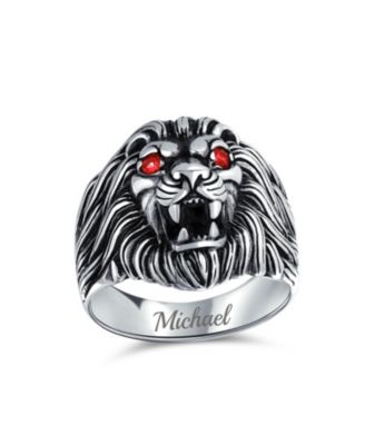 Red Crystal Eyes Roaring King Of Jungle Lion Ring Solid Oxidized .925 Sterling Silver