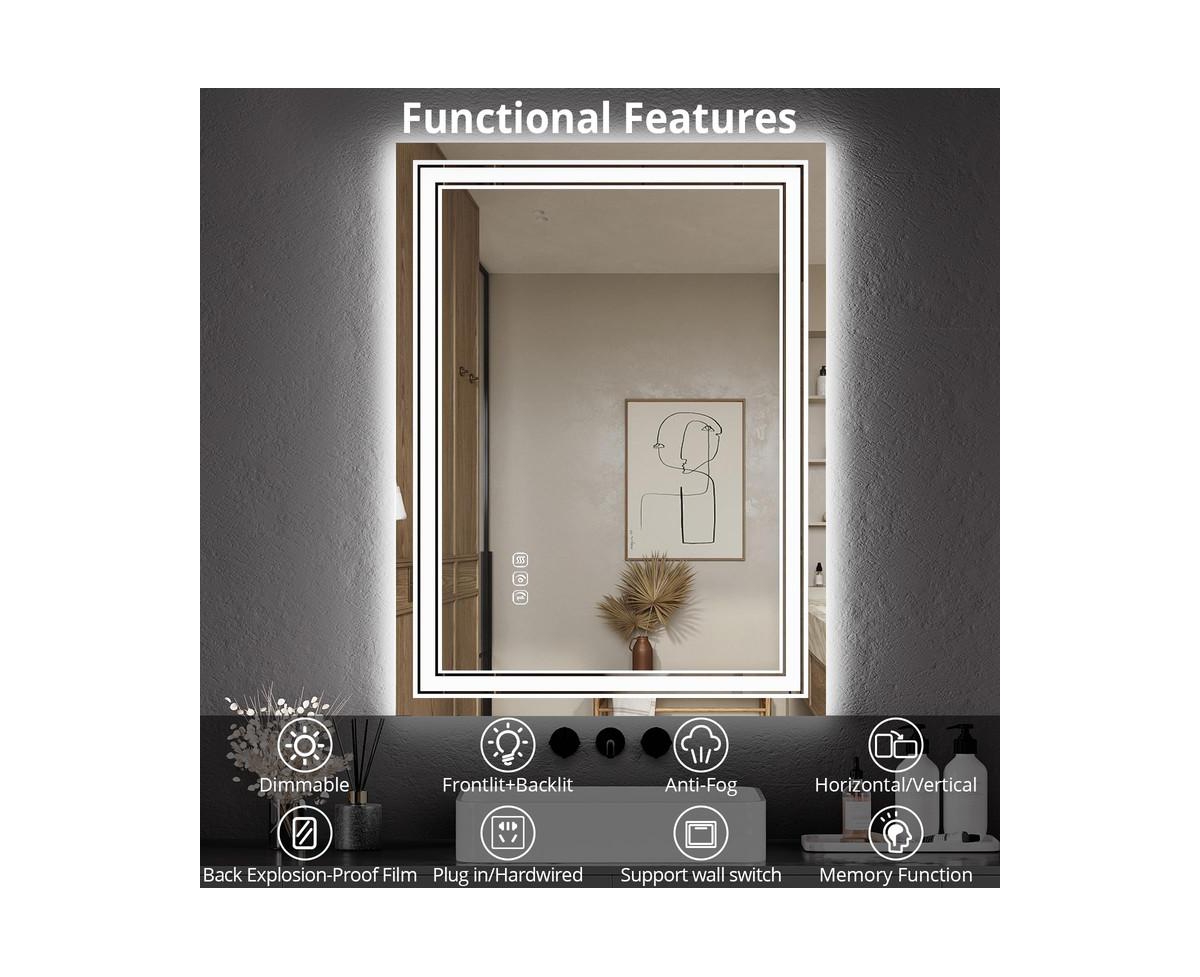 Garmin 48x32 Led Bathroom Mirror with Lights,Anti-Fog,Dimmable,Backlit + Front Lit,Memory,Bathroom Vanity Mirror with Lights,Lighted Bathroom Mirror,3