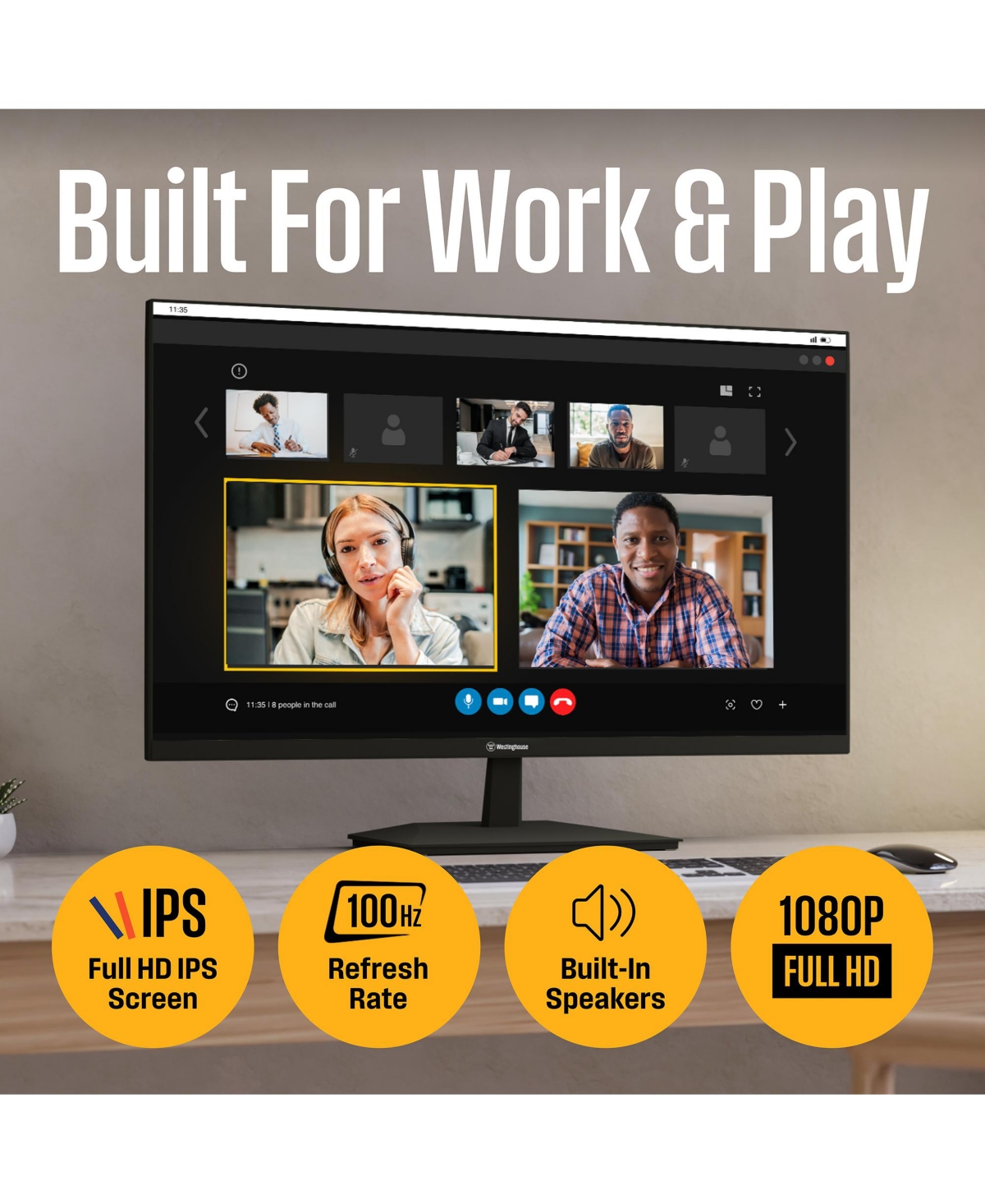 Westinghouse Computer Monitor, 100Hz, 1080p Full Hd Ips Display, Adaptive Sync, Blue Light Protection, Home Office Pc Monitor with Built in Sp