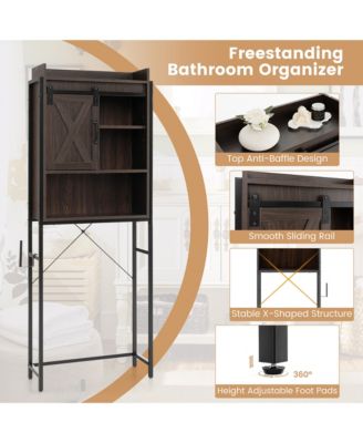 Over The Toilet Storage Cabinet Rack Bathroom w/ Slipping Barn Door & Adjustable Shelf Espresso