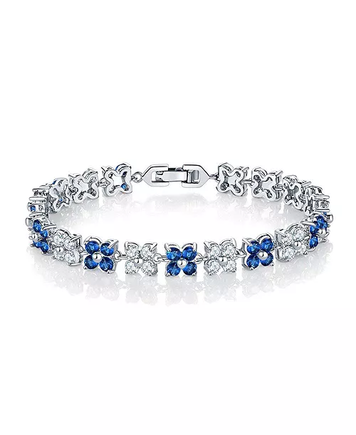 Sapphire Flower Cubic Zirconia Tennis Bracelet