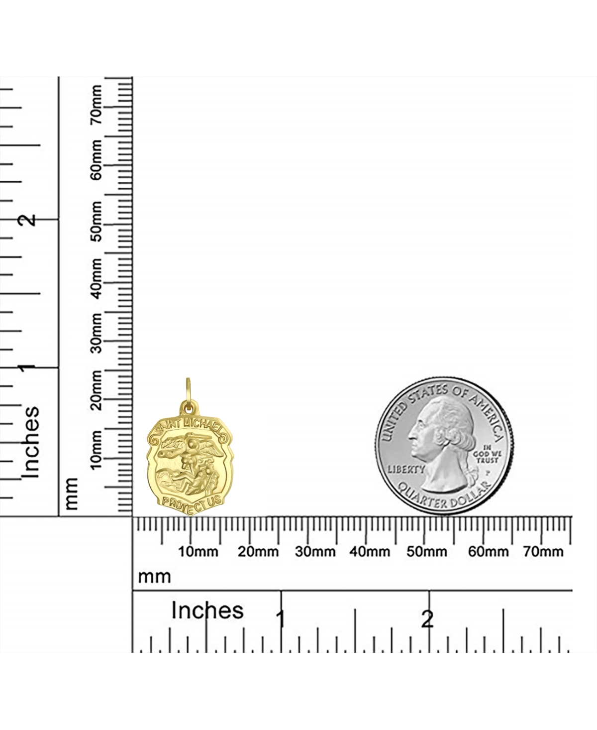 Bling Jewelry Yellow Real 14K Gold Archangel Religious Metal Protection Medallion Police Shield Saint Michael Pendant Necklace No Chain