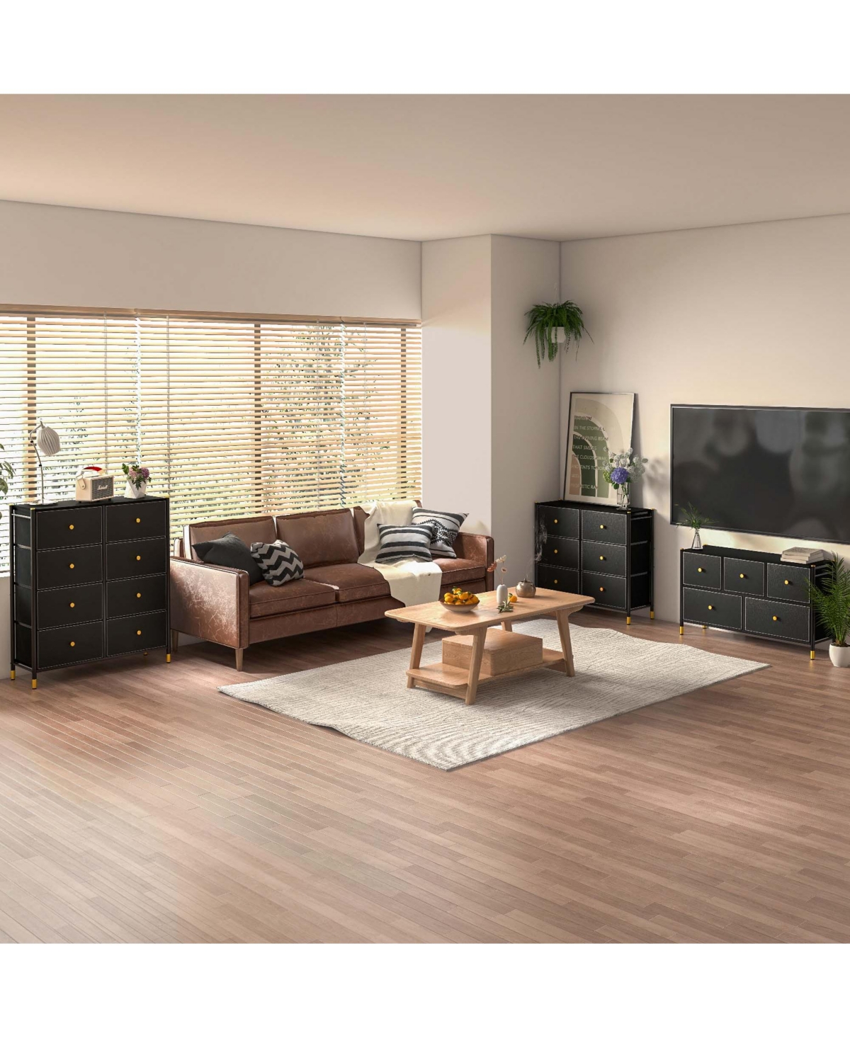 5-Drawer Fabric Dresser Tower Wide Chest of Drawers Storage Organizer Bedroom