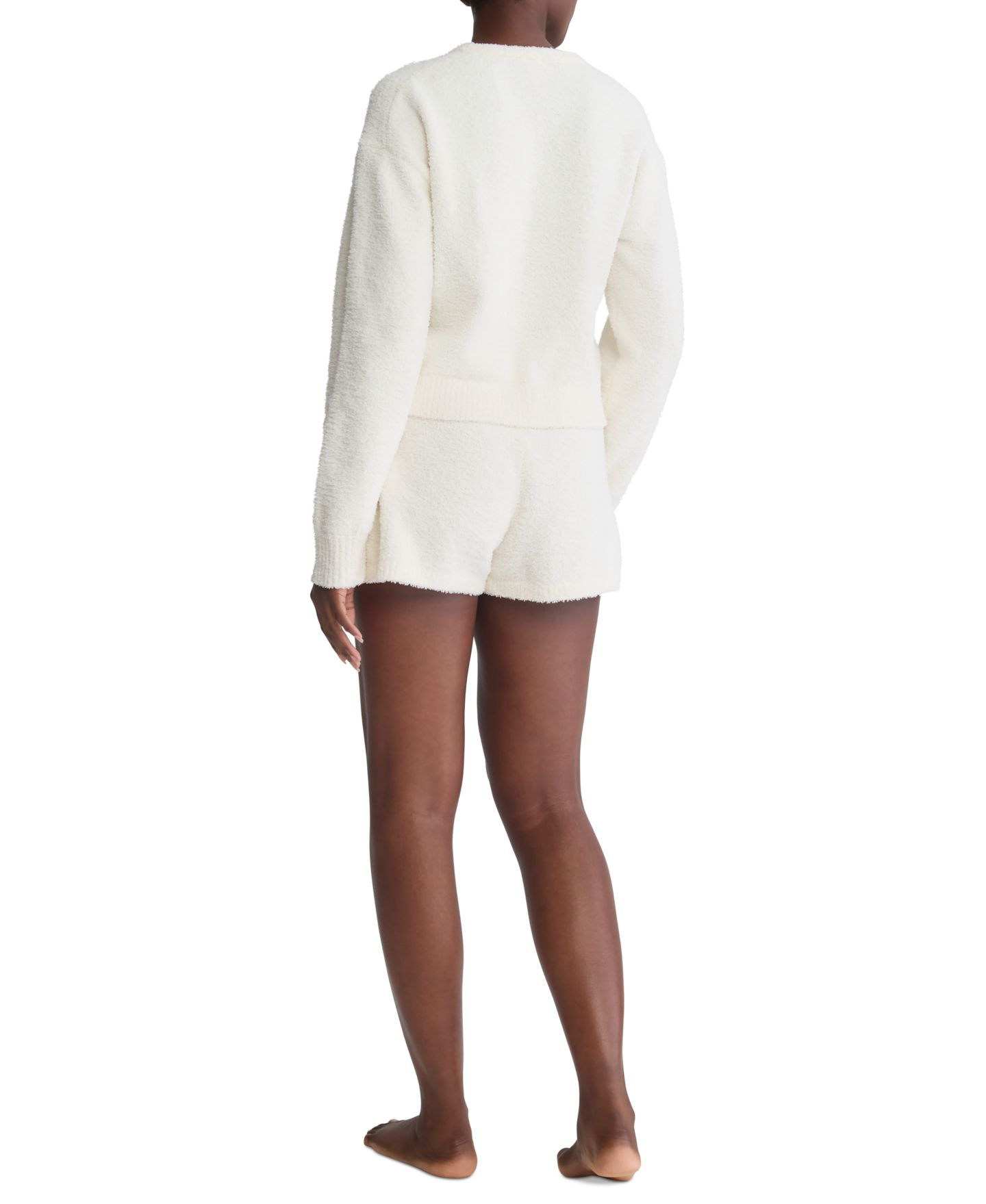 Женская толстовка Calvin Klein Cropped Plush Lounge Sweatshirt, цвет: Слоновая кость — фото 4