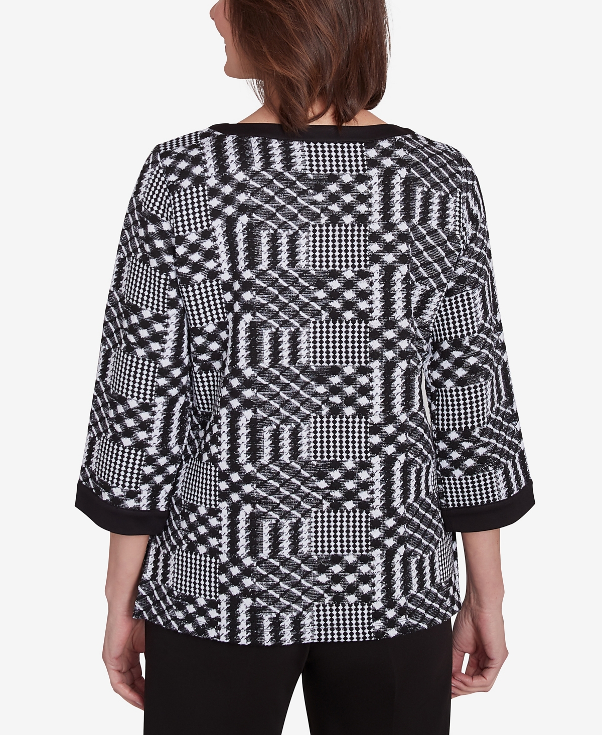 Alfred Dunner Runway Ready Women's Houndstooth Textured Top In Multi Black