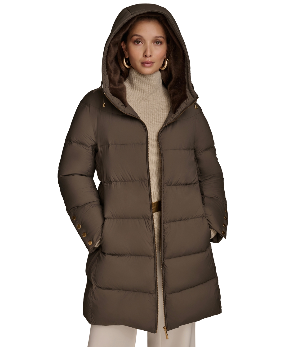 Donna Karan Women's Hooded Down Puffer Coat In Hickory
