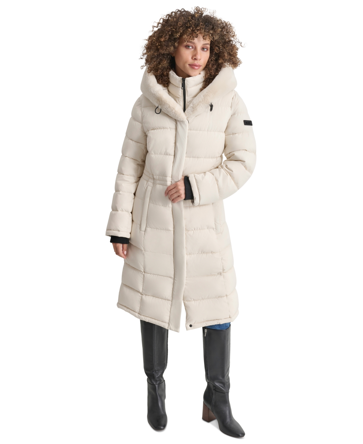 Dkny Women's Faux-Fur-Trim Hooded Bibbed Puffer Coat