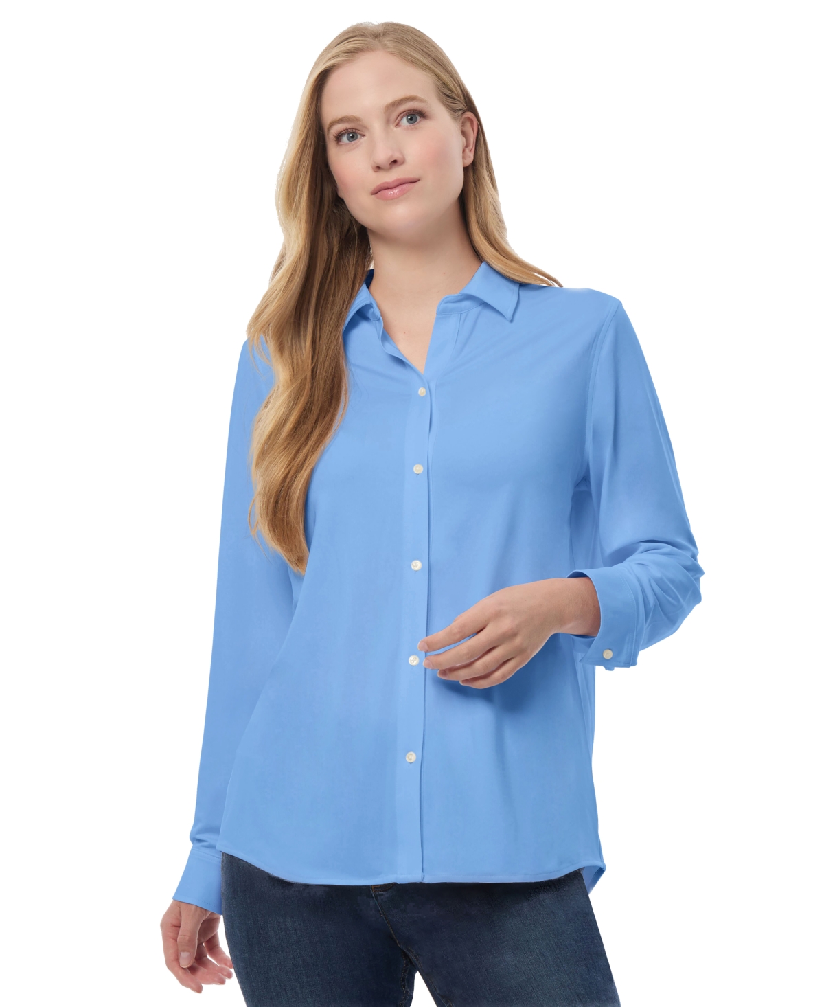 Jones New York Petite Collared Button-front Shirt In Blue Horizon