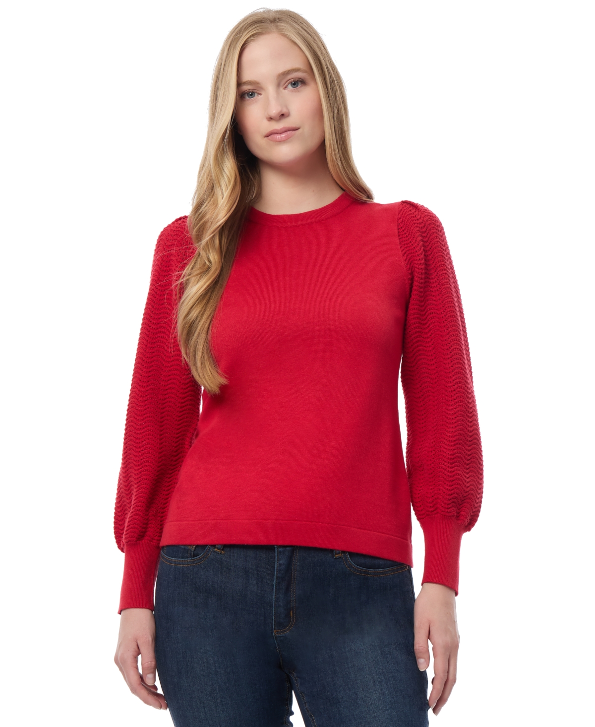 Women's Solid-Color Mixed-Stitch Sweater - Rouge