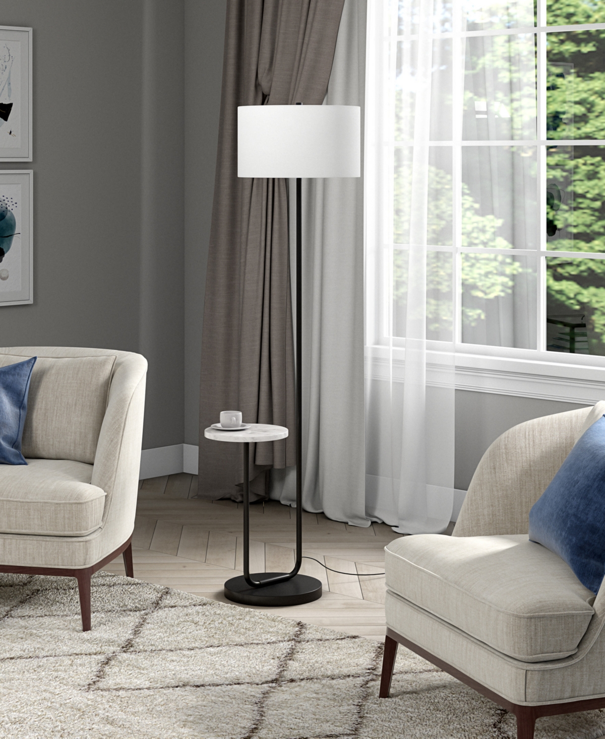 Hudson & Canal 65.75" Metal Jacinta Floor Lamp In Blackened Bronze,white Marble
