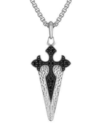 Bulova - Men's Sterling Silver Black Diamond (1/2 ct. t.w.) Cross Pendant Necklace