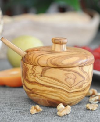 Olive Wood Sugar Bowl with Spoon