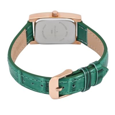 Women's Contour Tank Shape Case Green Watch with Roman Numerals