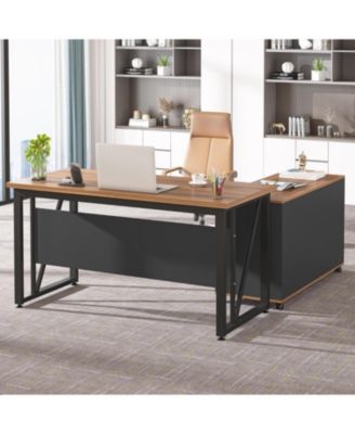 55-Inch Executive Computer Desk with 43-Inch Lateral File Cabinet, Large Workstation Business Furniture, L Shaped Desk with Drawers and Storage Shelves for Home Office