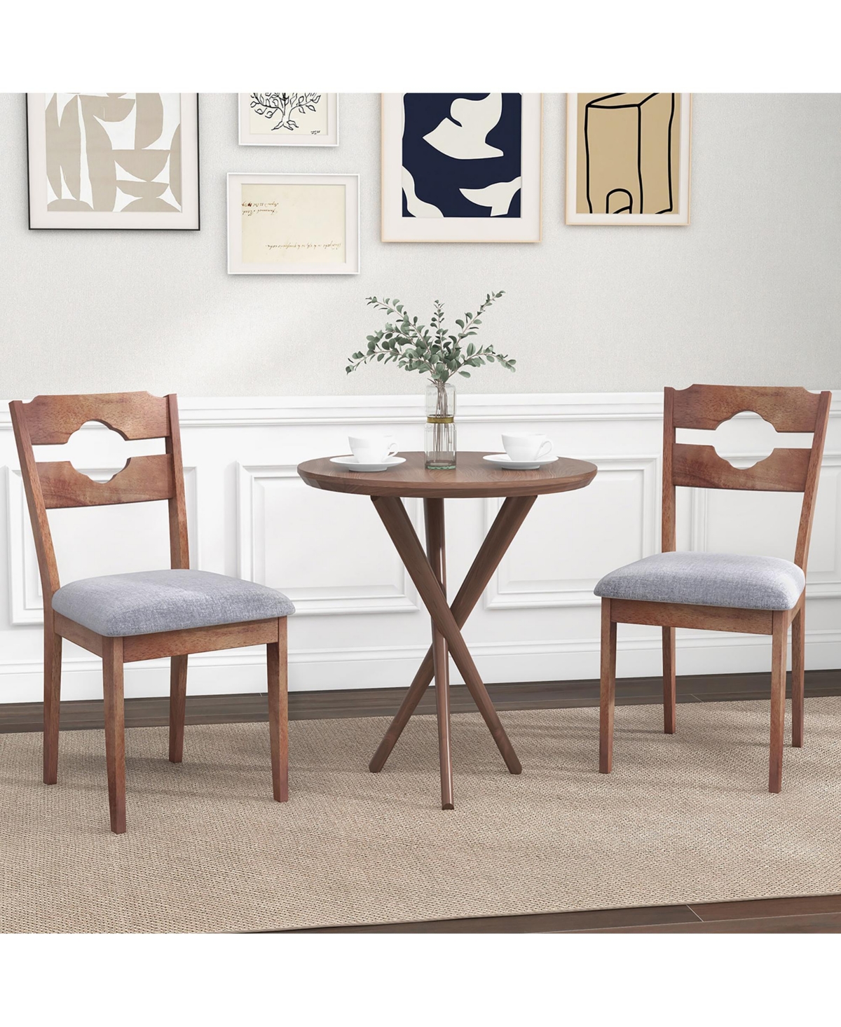 Gymax Set of 4 Dining Chair w/ Padded Seat High Back Rubber Wood Frame Kitchen Chairs