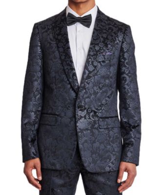 Paisley & Gray - Men's Regent Slim Fit Black Floral Velvet Tuxedo Jacket