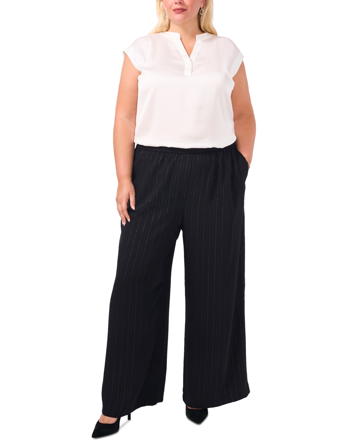 Vince Camuto Plus Size Split-Neck Cap-Sleeve Blouse, Created for Macy's