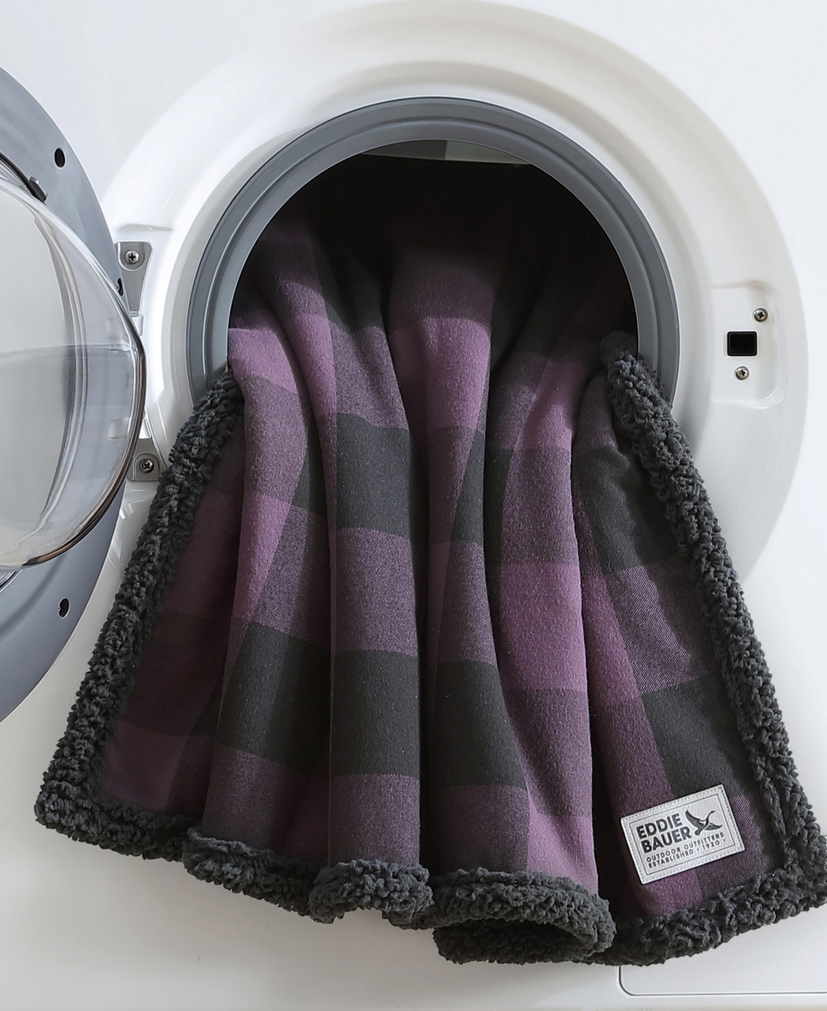 Eddie Bauer Cabin Plaid Cotton Flannel Reversible Throw Blanket In Dark Plum Grey,black